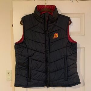 Columbia Sportswear Black/Maroon USC Trojans Reversible Down Vest sz XL